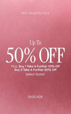 Promotional text displaying ENJOY 60% OFF + A Further 10% Off Outlet Styles*.