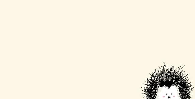 Black and white illustration of a small, wide-eyed hedgehog peeking from the bottom-right corner against a plain, cream-colored background. Playful and curious tone.