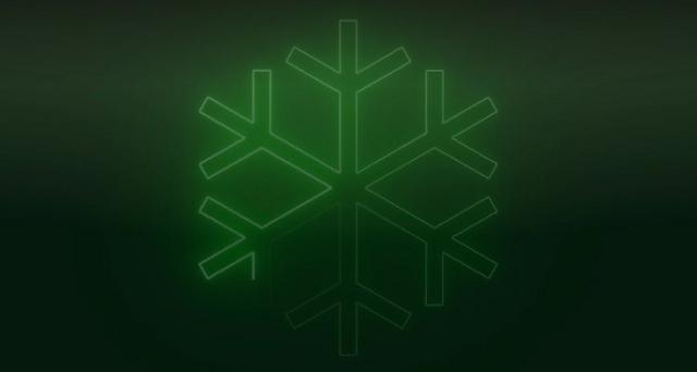 A light green geometric snowflake on a darker green gradient background. The lines are sharp and symmetrical, providing a modern and calm feel.