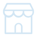 A simple line drawing icon of a storefront with an awning and arched doorway.