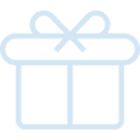 A simple line drawing icon of a wrapped gift box with a decorative bow on top.