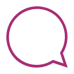 A purple speech bubble icon with a rounded rectangular shape and a small tail pointing downward.