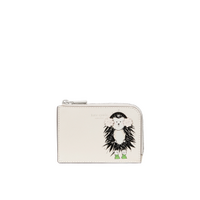 Cream leather wallet with illustrated hedgehog wearing a beret.