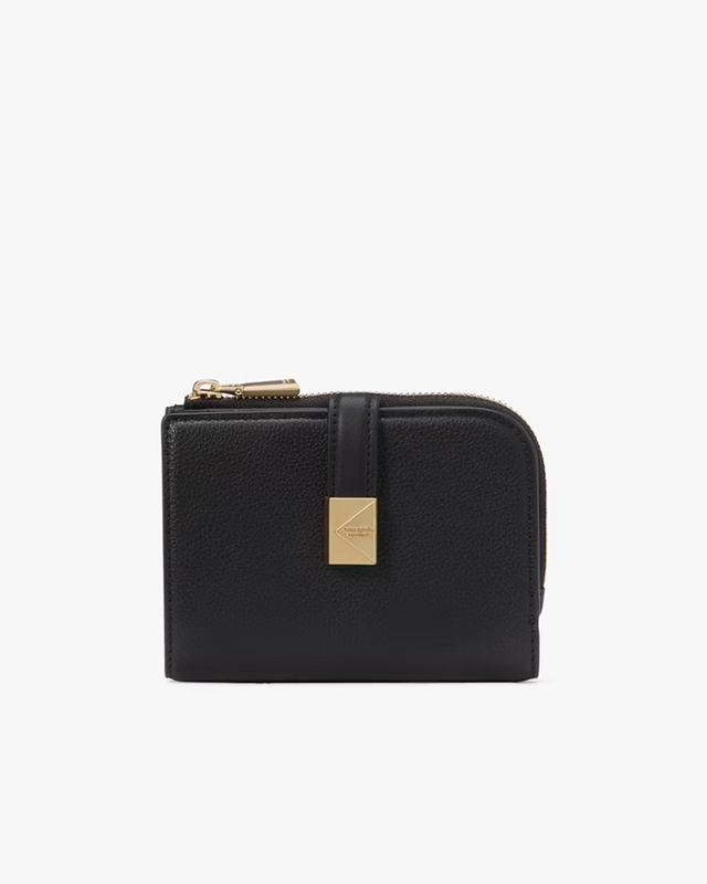 the small black leather wallet with gold hardware