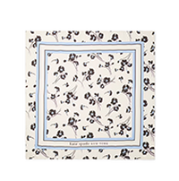 Square scarf with delicate floral print featuring small black flowers and blue accents throughout.