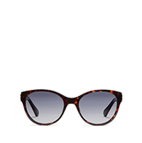 Tortoiseshell cat-eye sunglasses with gradient gray lenses.