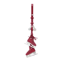 A tall, burgundy red vertical vacuum cleaner with an upright design and white cleaning head attachment.