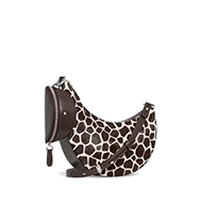 Brown giraffe print hobo shoulder bag with tassel detail and adjustable strap.