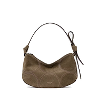 Olive green leather hobo bag with shoulder strap and side ties.