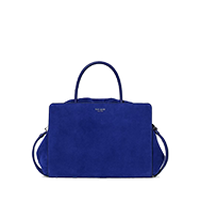 Royal blue structured handbag with top handle and detachable shoulder strap.