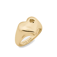 Gold signet ring with heart-shaped top and small cutout detail.
