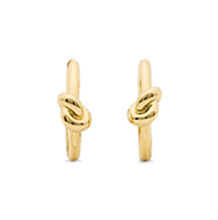 Gold-tone hoop earrings with decorative knot detail.
