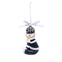 Dark brown teddy bear-shaped keychain with a hanging strap and decorative details.