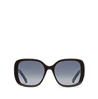 Large black oversized square sunglasses with gradient blue-tinted lenses.