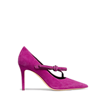 Fuchsia pointed-toe pump with bow detail and stiletto heel.