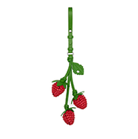 Green stem with three red strawberry-shaped charms featuring textured surfaces and small green leaves.