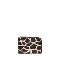Dark brown and beige giraffe print pattern on a small rectangular case or wallet.